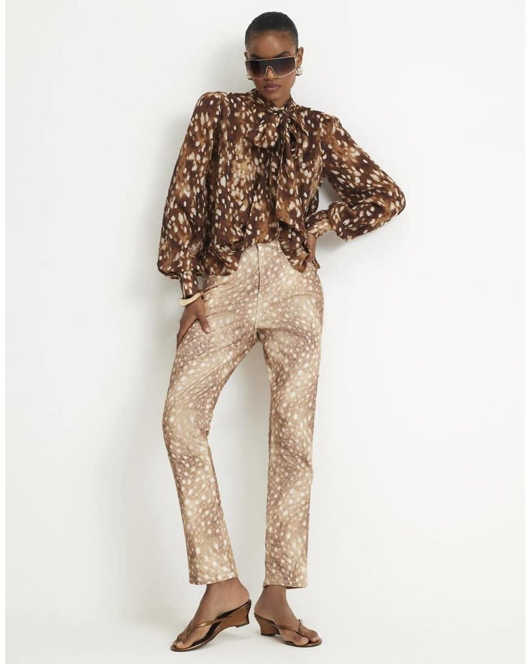 River Island Natural Deer Print Cigarette Jeans