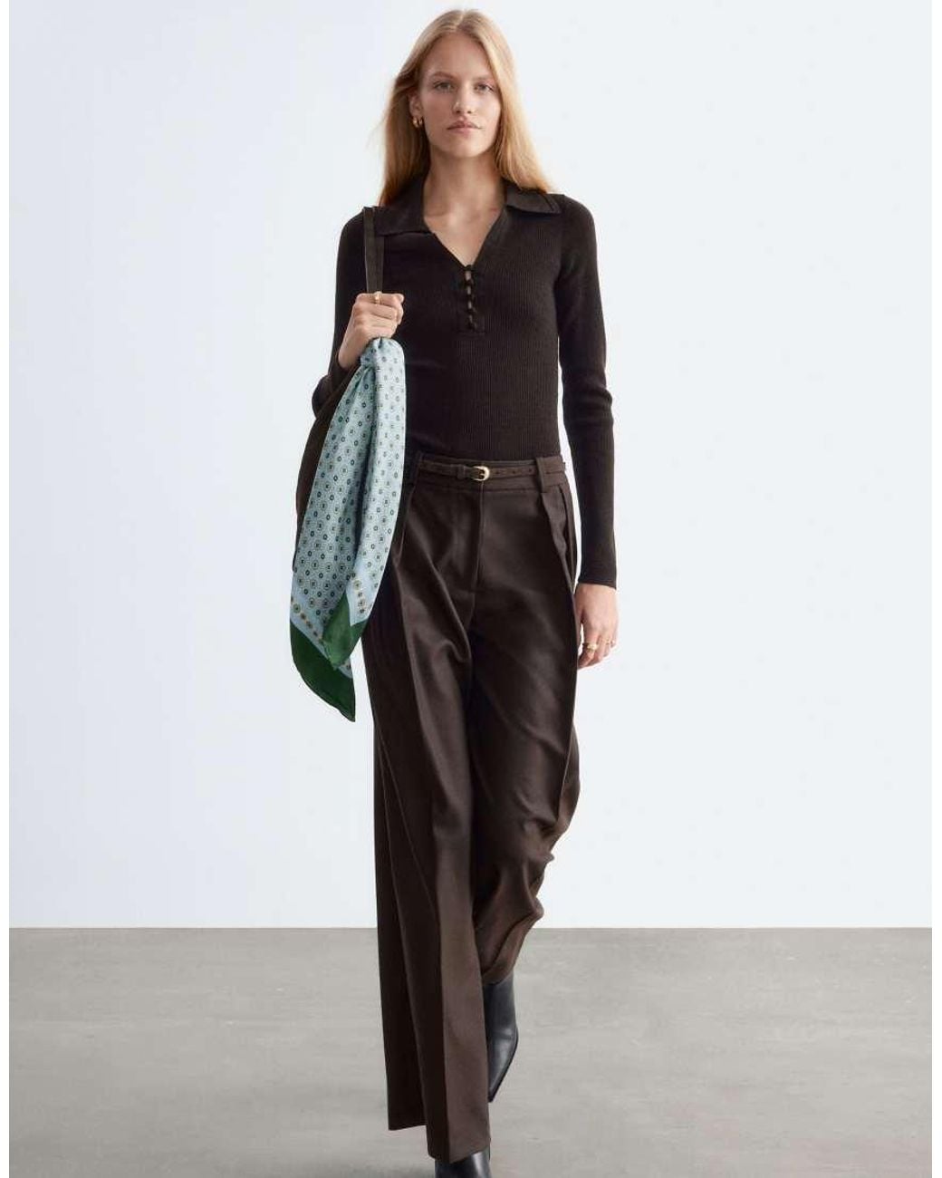 & Other Stories Black 100% Wool Slim Fit Collared Top With Fabric Covered Buttons