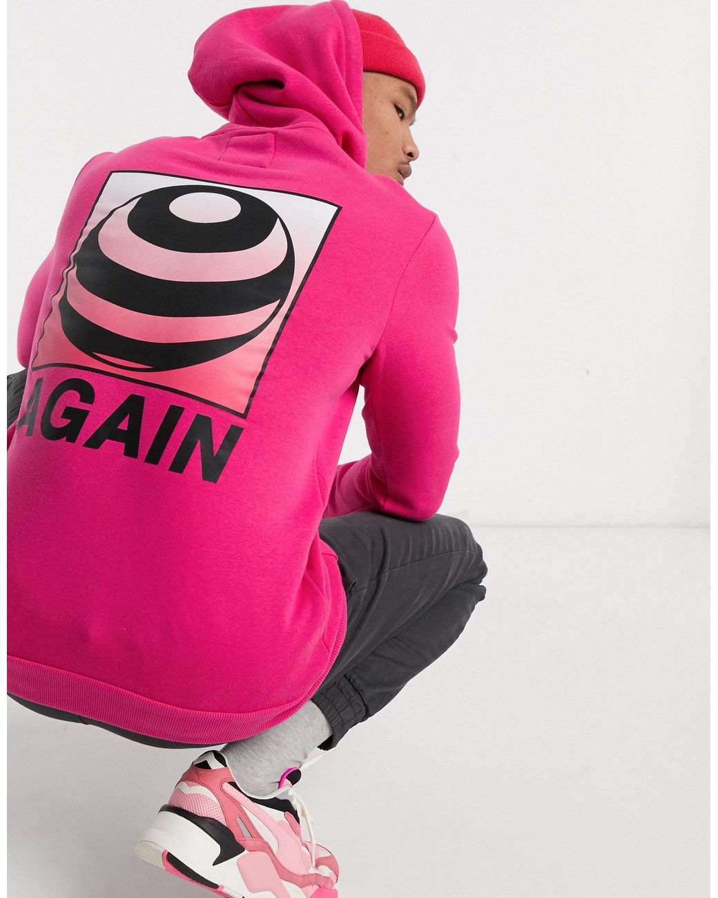 Sudadera con capucha rosa estampado en la parte posterior y eslogan en el pecho Bershka de hombre de color Rosa | Lyst