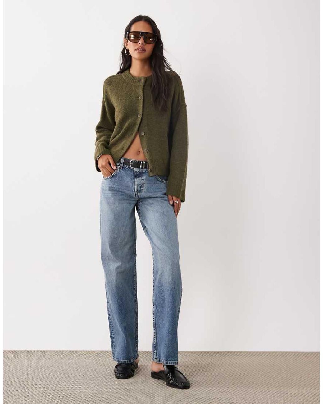 Brave Soul Green Crew Neck Cardigan With Exposed Seam Detail