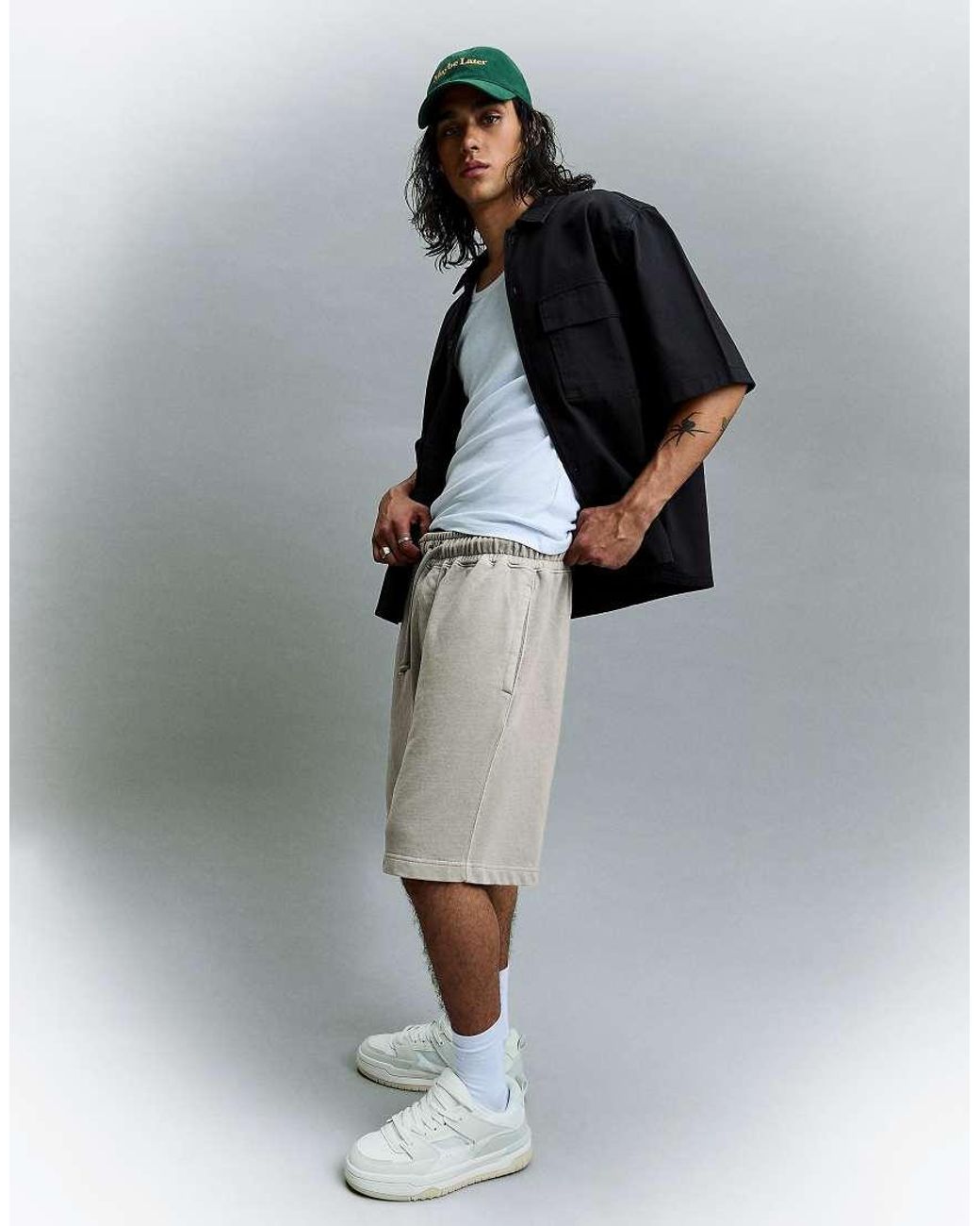 Bershka Gray Boxy Print Bermuda Shorts for men