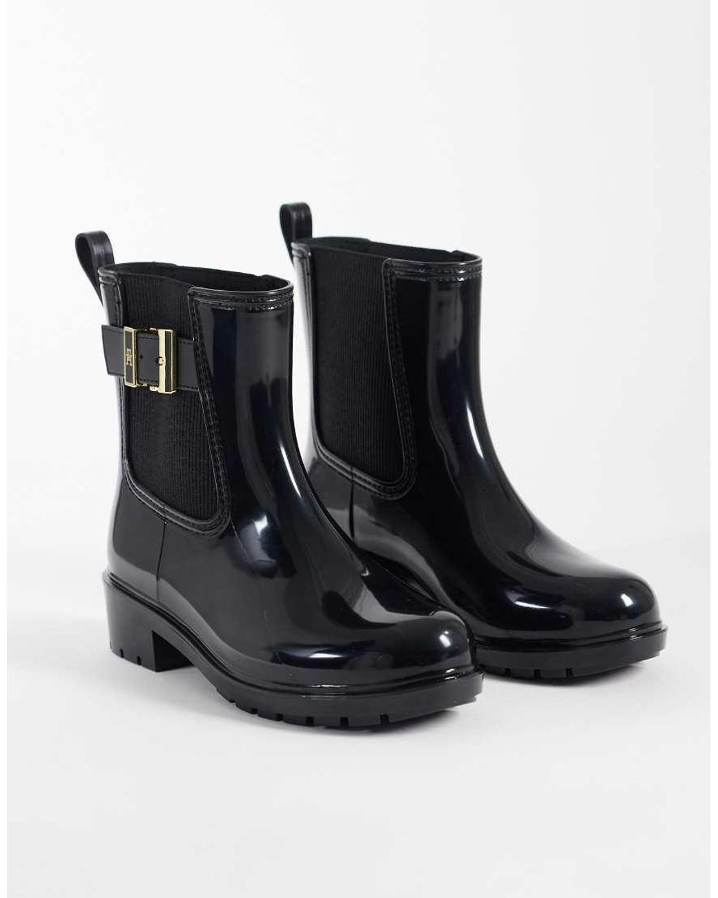 Tommy Hilfiger Black Oksana Glossy Ankle Boots With Buckles