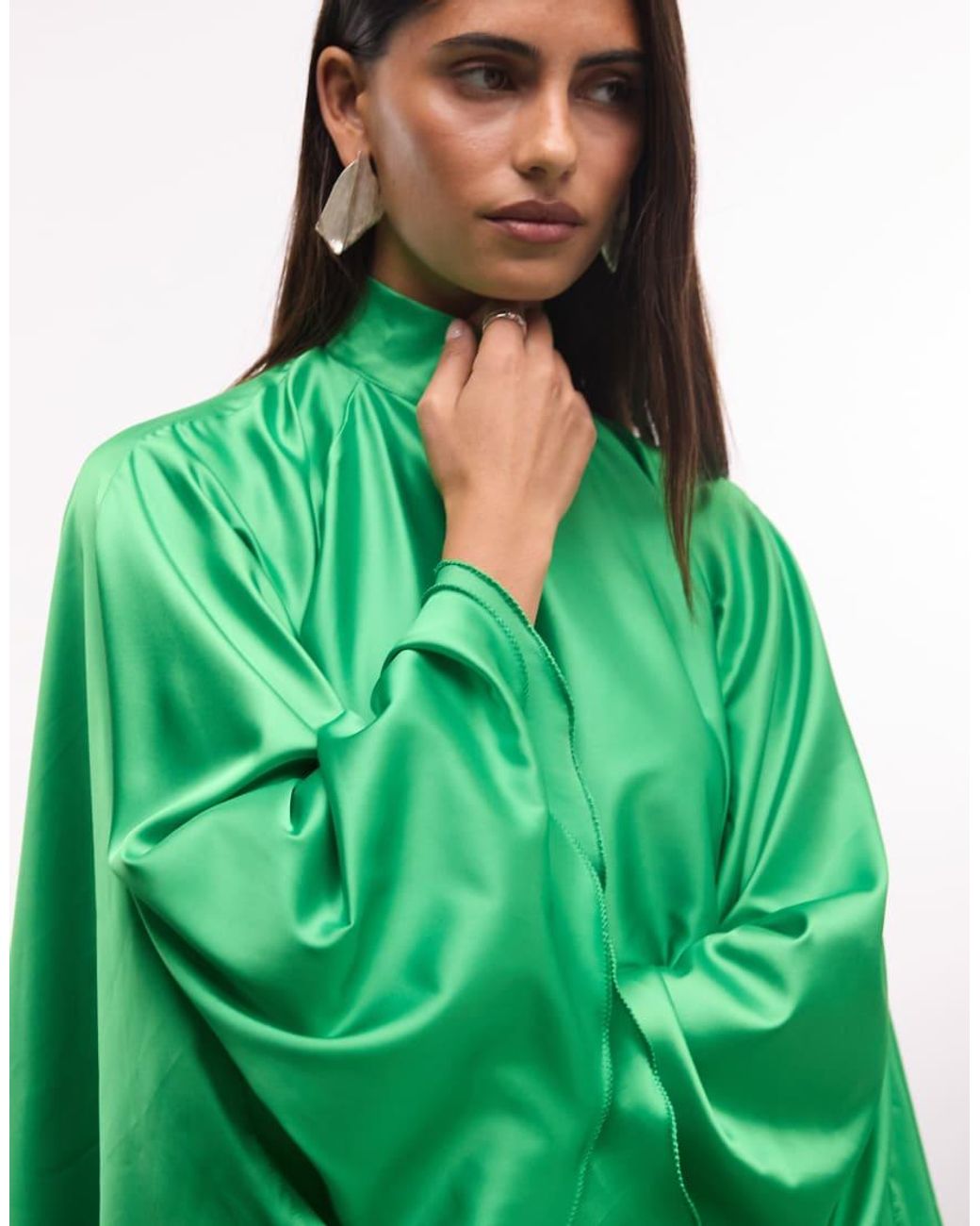The Dolls House Green Lorena Premium High Neck Open Back Floaty Mini Dress