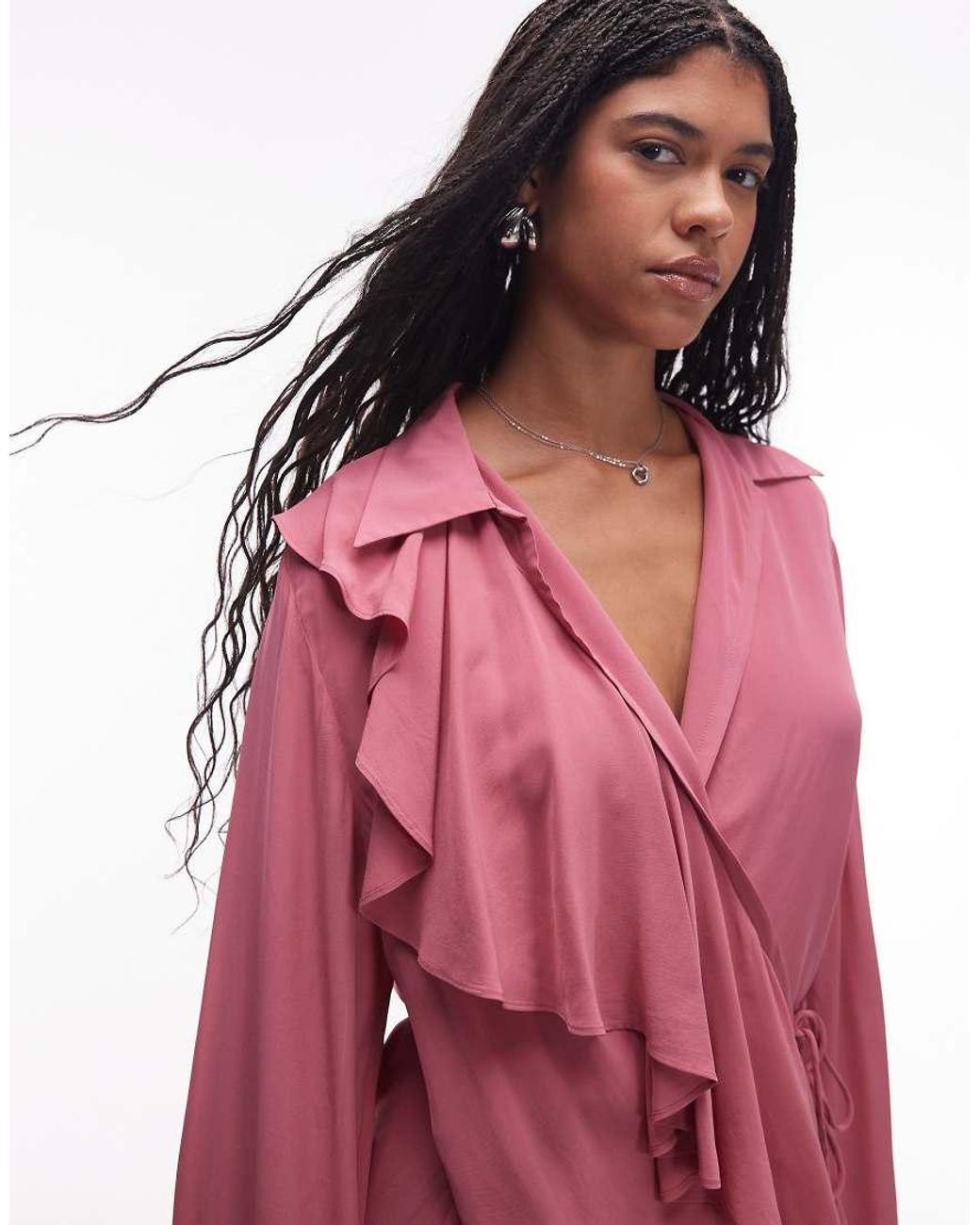 & Other Stories Red Semi Sheer Boho Blouse With Asymmetric Ruffle
