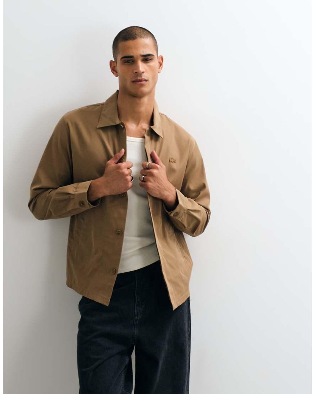 Lacoste Brown Cotton Blend Twill Overshirt for men