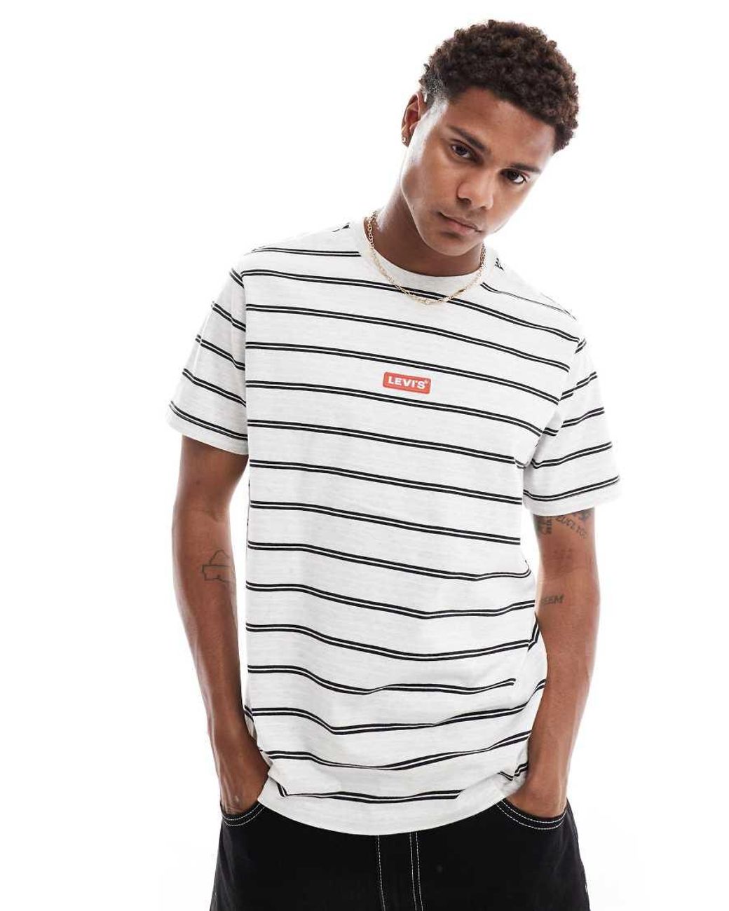 Levi s Central Baby Tab Logo Stripe Relaxed Fit T shirt in White for Men Lyst UK