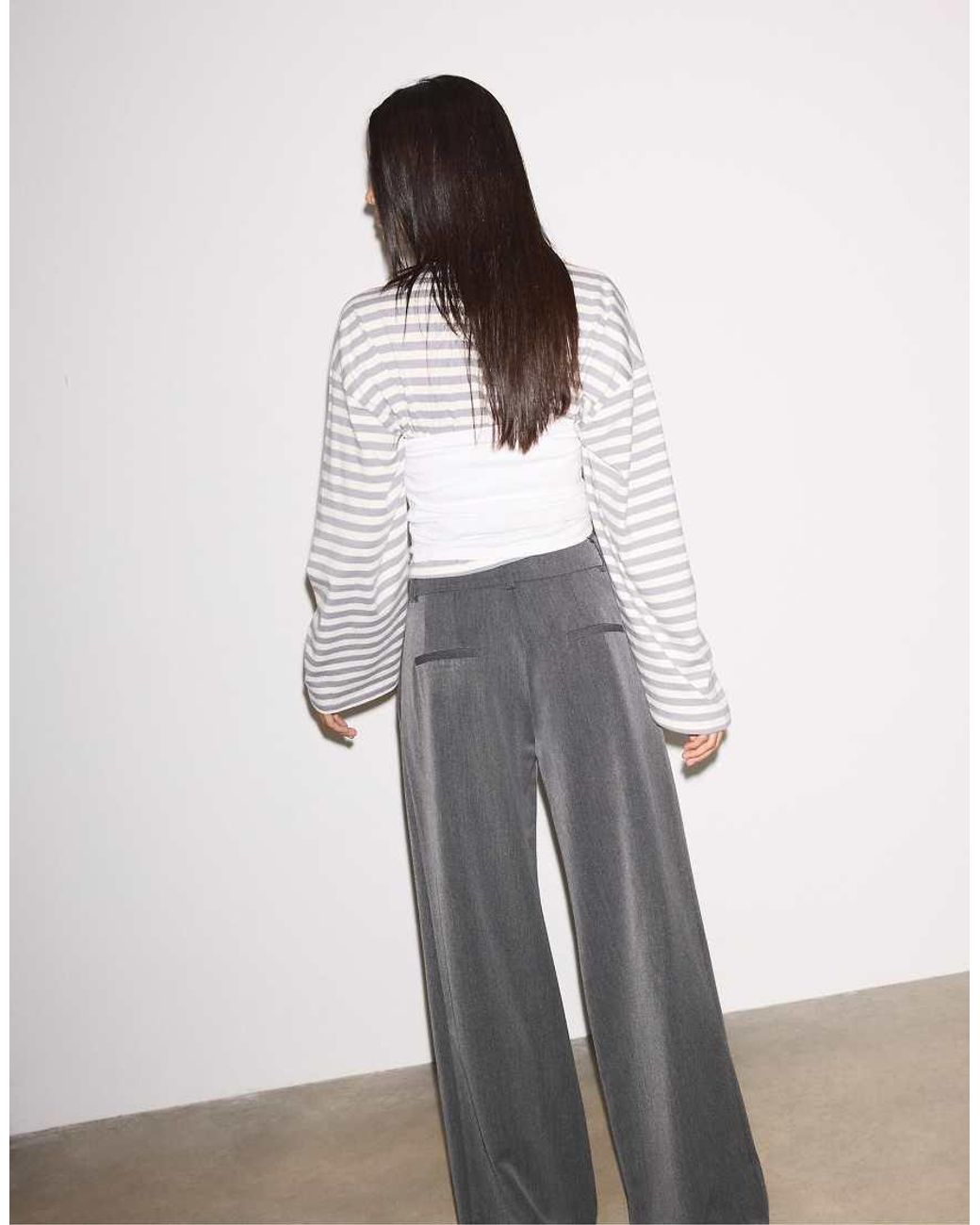 Stradivarius Gray Petite Wide Leg Smart Trousers With Darts