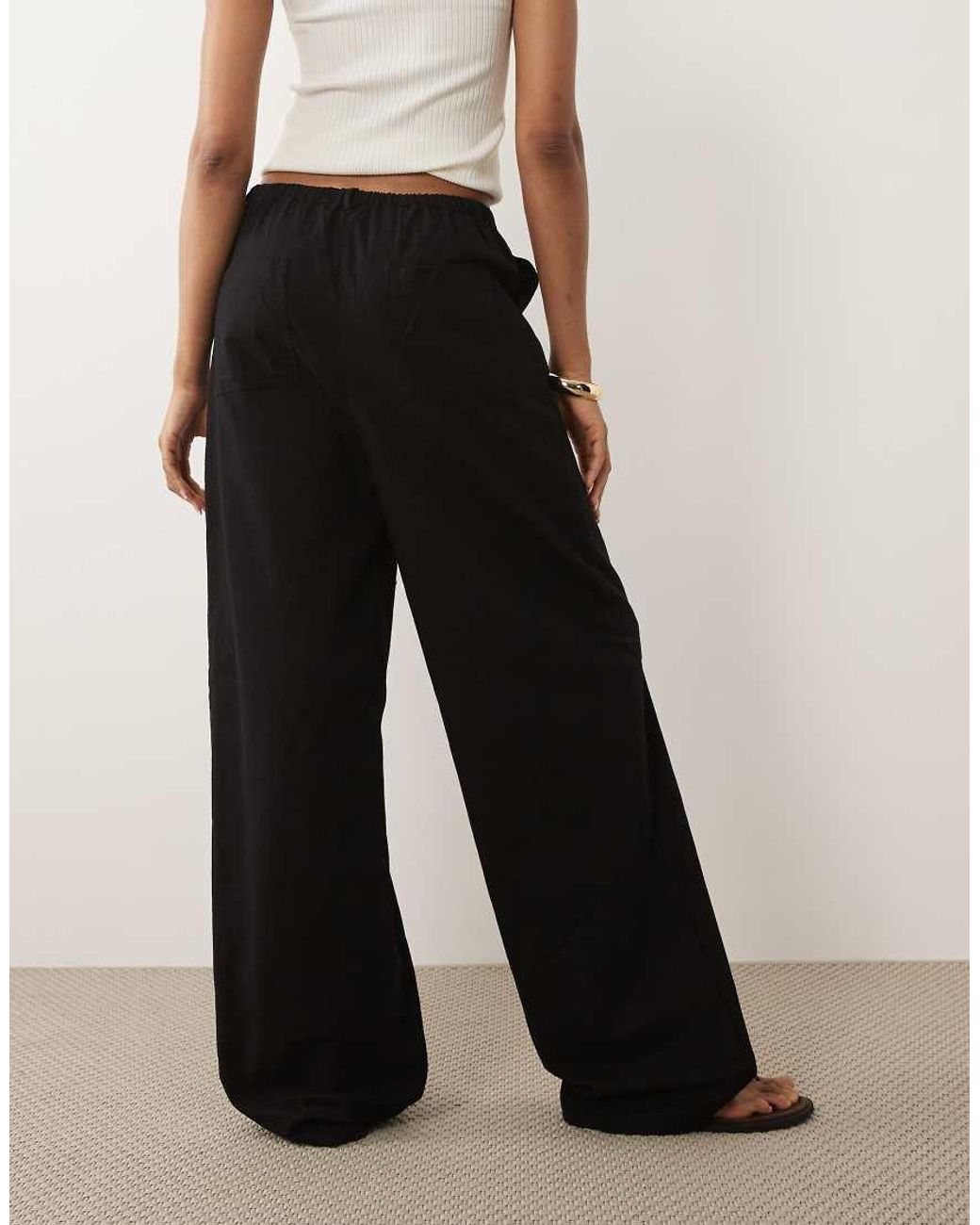 ASOS Black Asos Design Tall Linen Look Pull On Trousers