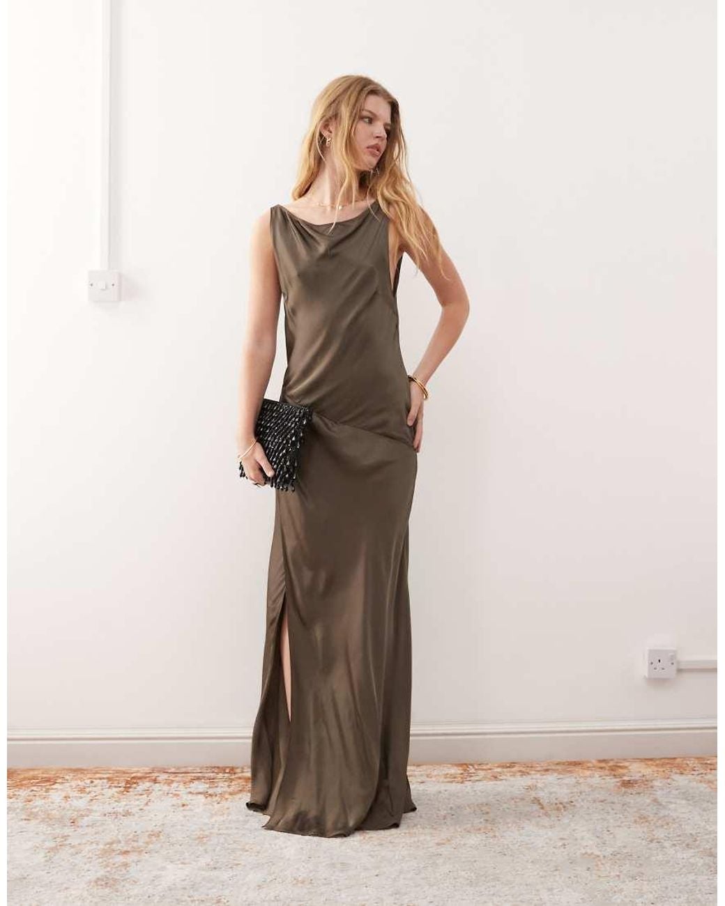 Satin boat-neck maxi dress