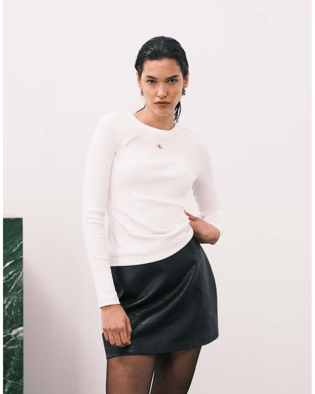 Calvin Klein White Woven Label Slim Fit Top