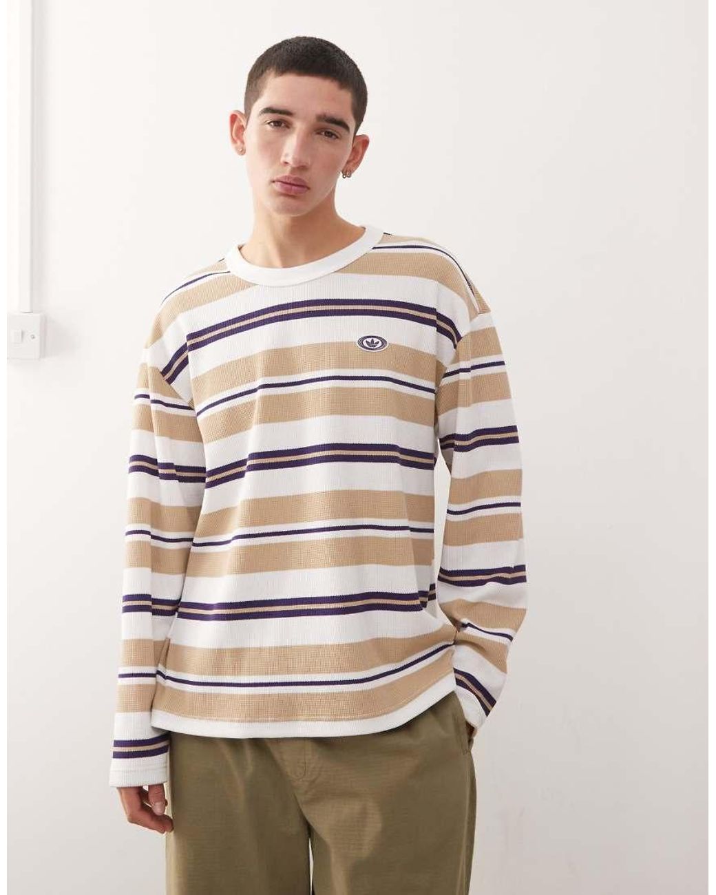 Adidas Originals Natural Stripe Long Sleeve Tshirt for men