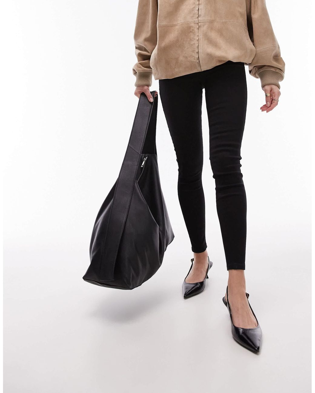 TOPSHOP Leon Leather Tote Bag With Strap Detail in Black Lyst
