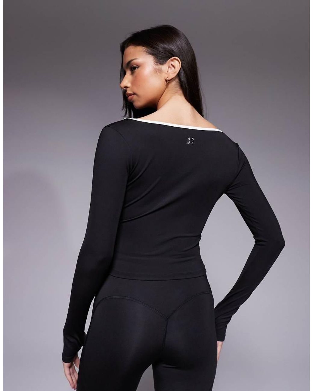 4505 Black Active Wrap V Neck Long Sleeve Top