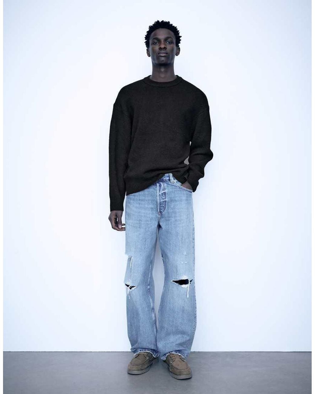 Pull&Bear Black Basic Round Neck Jumper for men