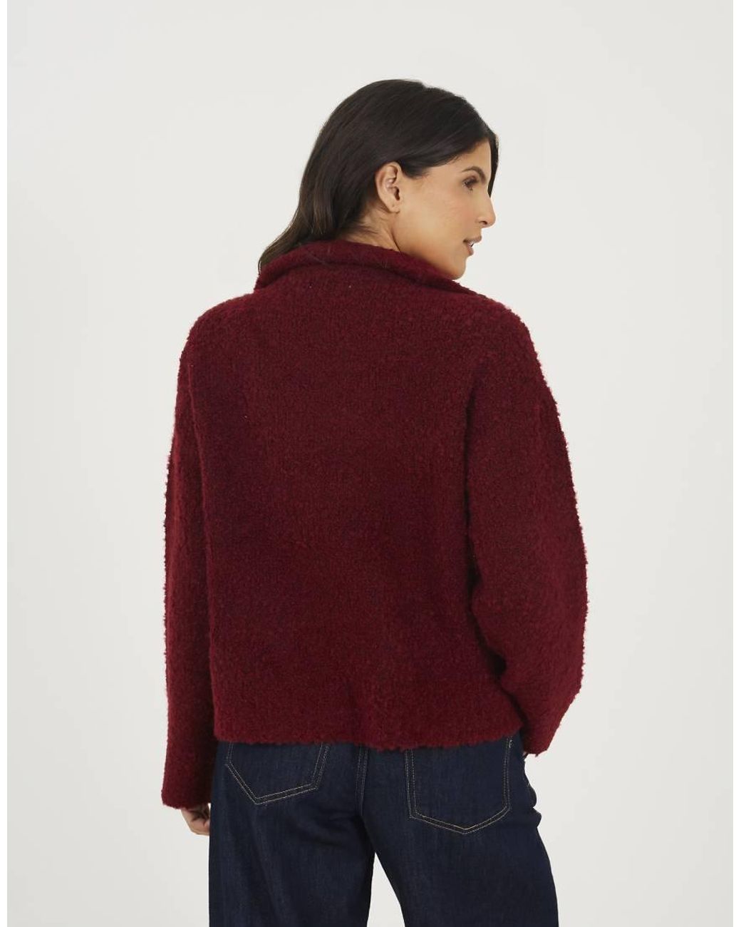 Brave Soul Red Boucle Yarn Jumper With Zip Neck
