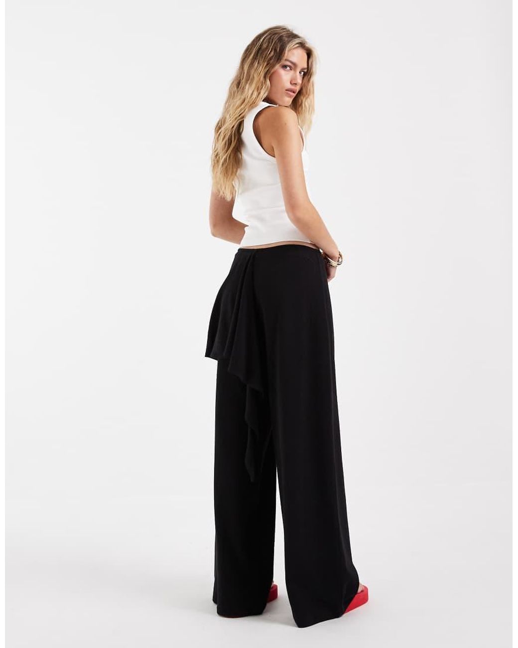 ASOS White Textured Sarong Detail Pants