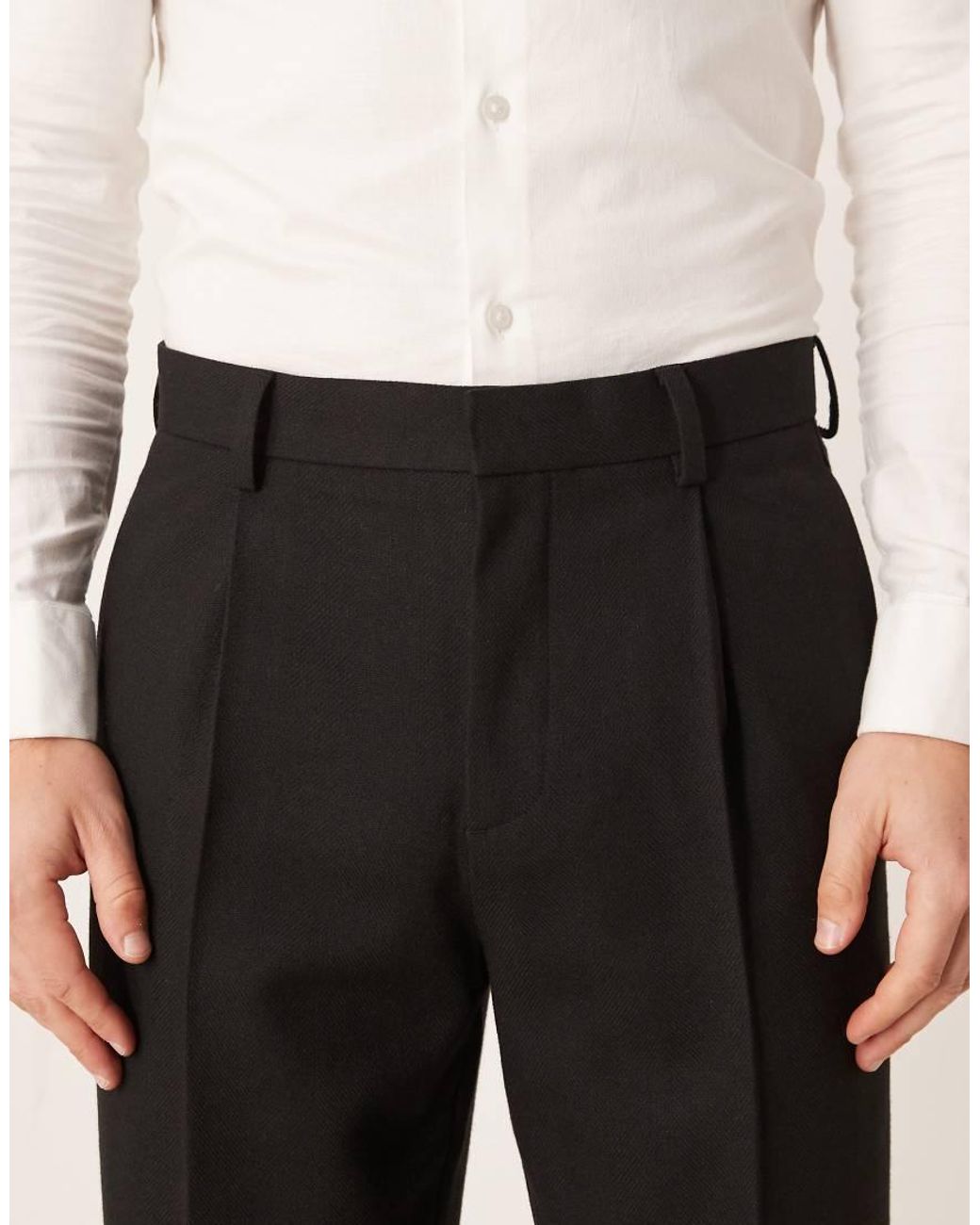 ASOS Natural Smart Pleated Relaxed Tapered Leg Trousers And Pocket Detail for men