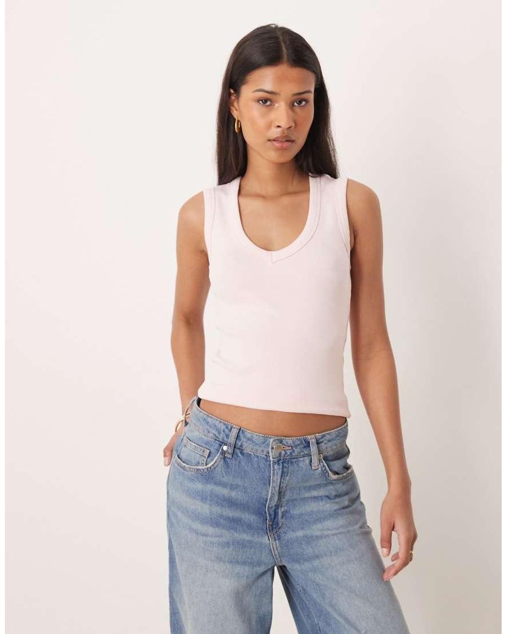Gina Tricot Blue V Neck Rib Tank