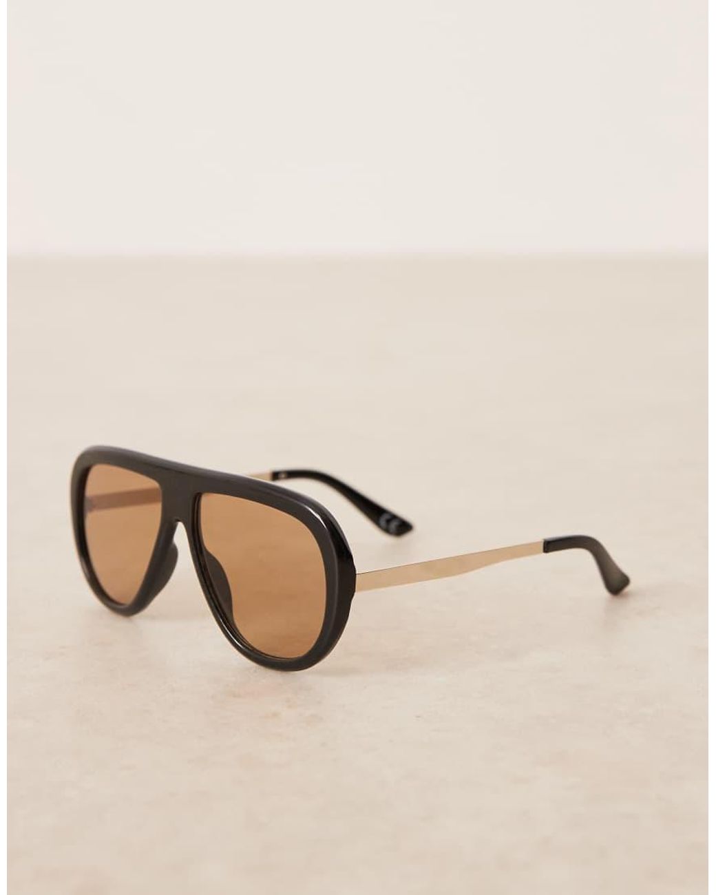 ASOS Brown Aviator Sunglasses With Metal Arms