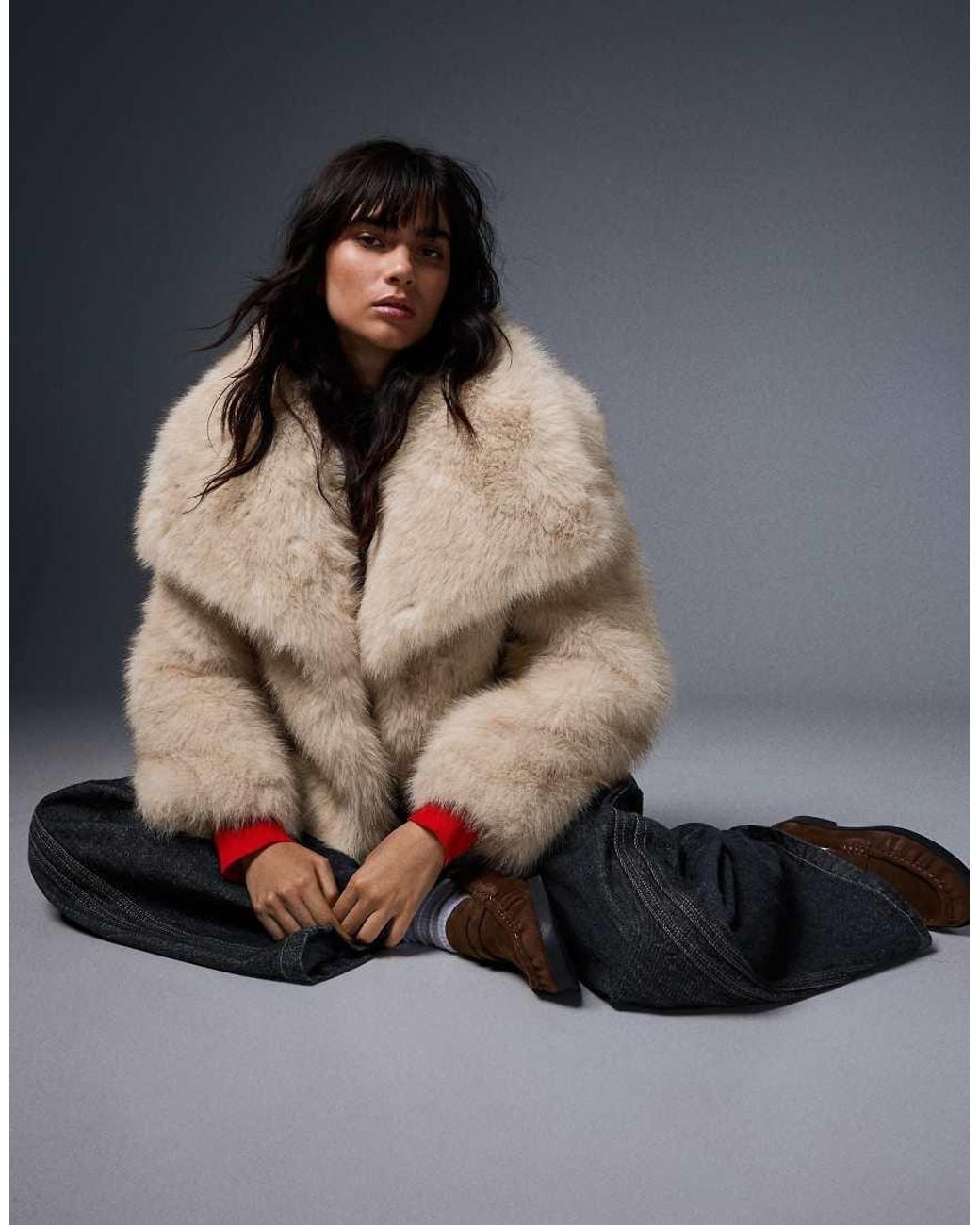 Bershka Black Furry Jacket With Lapel