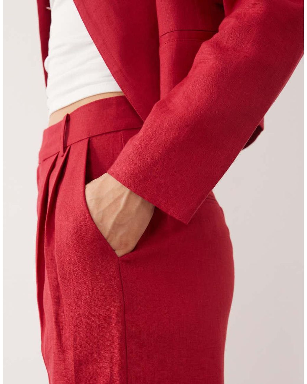 Mango Red 100% Linen Tailo Trouser Co-ord