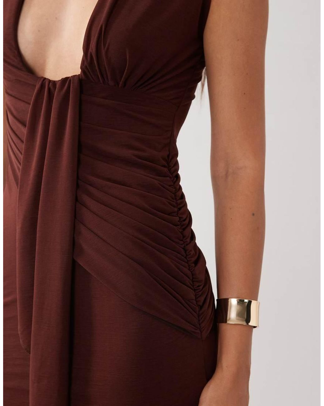 ASOS Purple Stretch Chiffon Scarf Detail Plunge Draped Maxi Dress