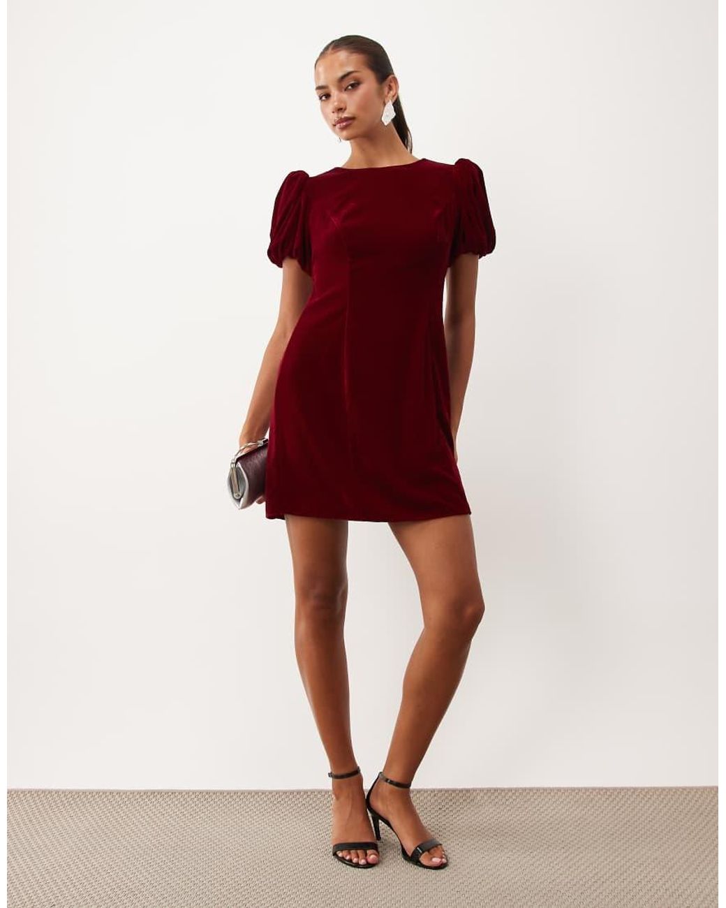 Nobody's Child Red Boston Puff Sleeve Velvet Mini Dress