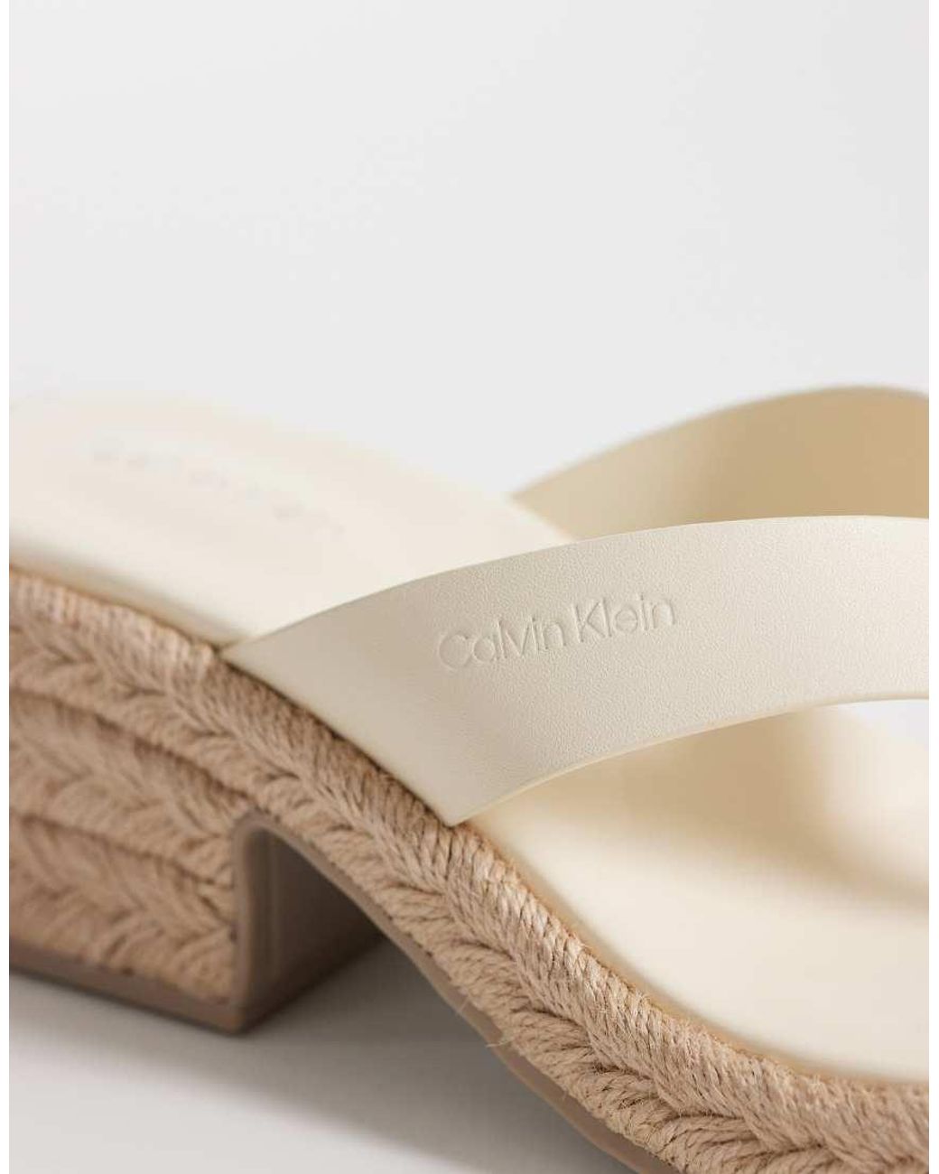 Calvin Klein White Block Heel Espadrille Thong Sandal