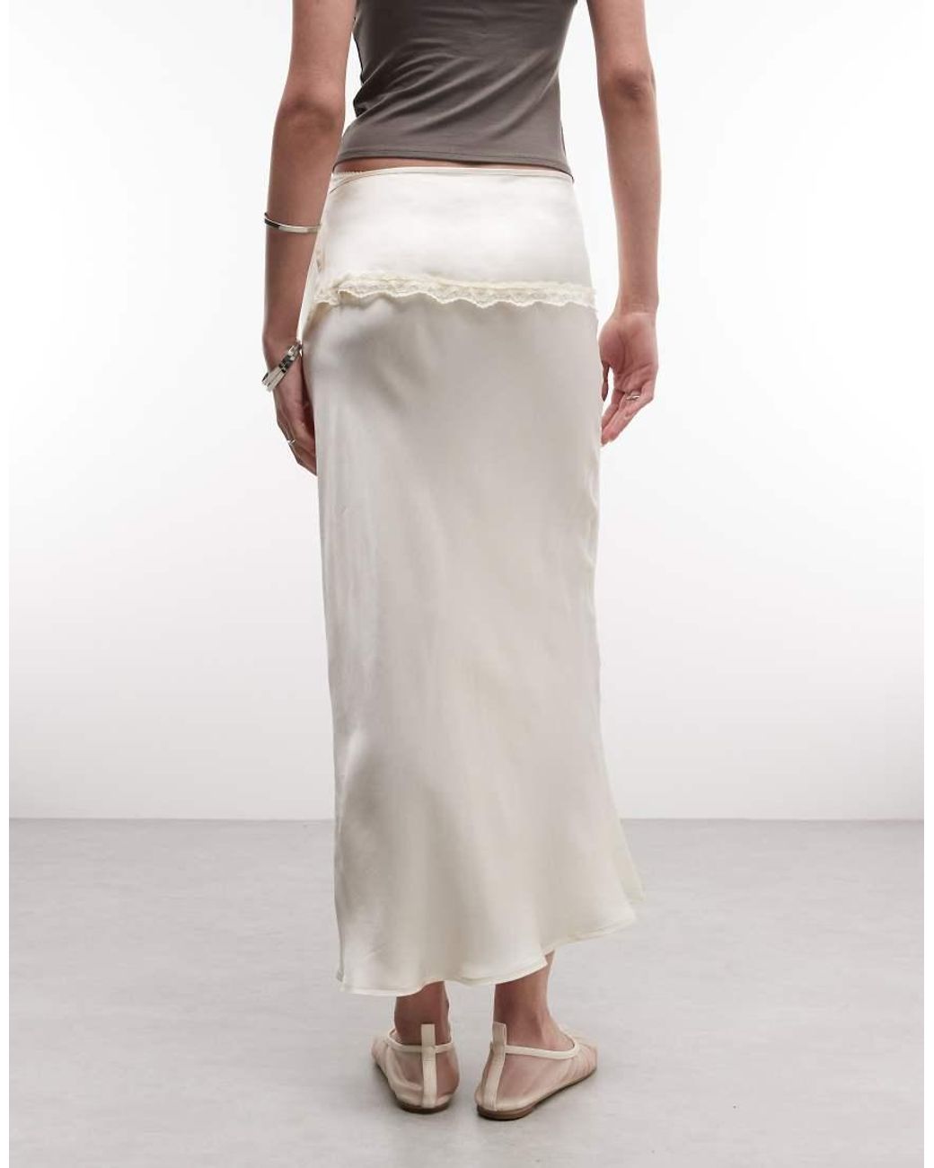Reclaimed Vintage White Satin Maxi Slip Skirt With Layered Frill