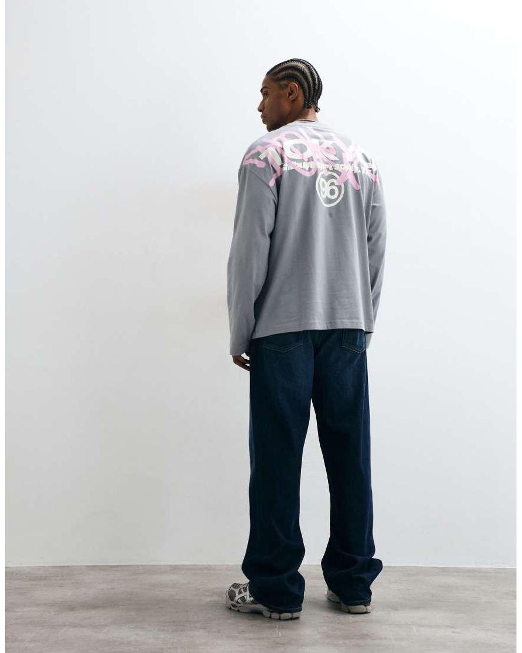 ASOS Gray Oversized Long Sleeve T-Shirt With Graffiti Graphic for men