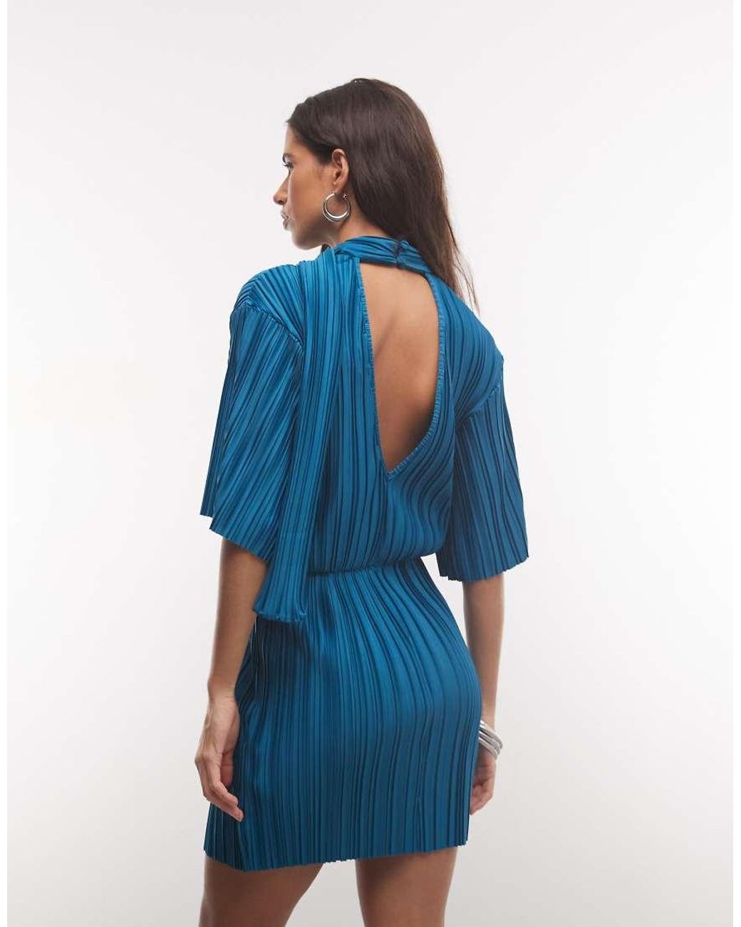 ASOS Blue Plisse Mini Dress With Scarf Detail