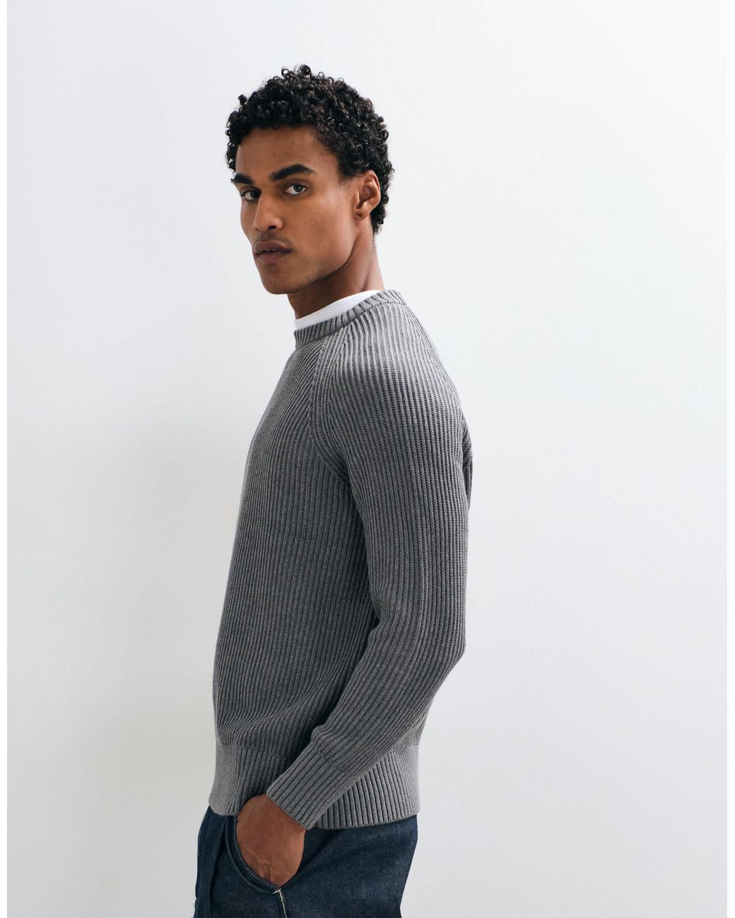 Pull en maille côtelée pêcheur SELECTED pour homme en coloris White