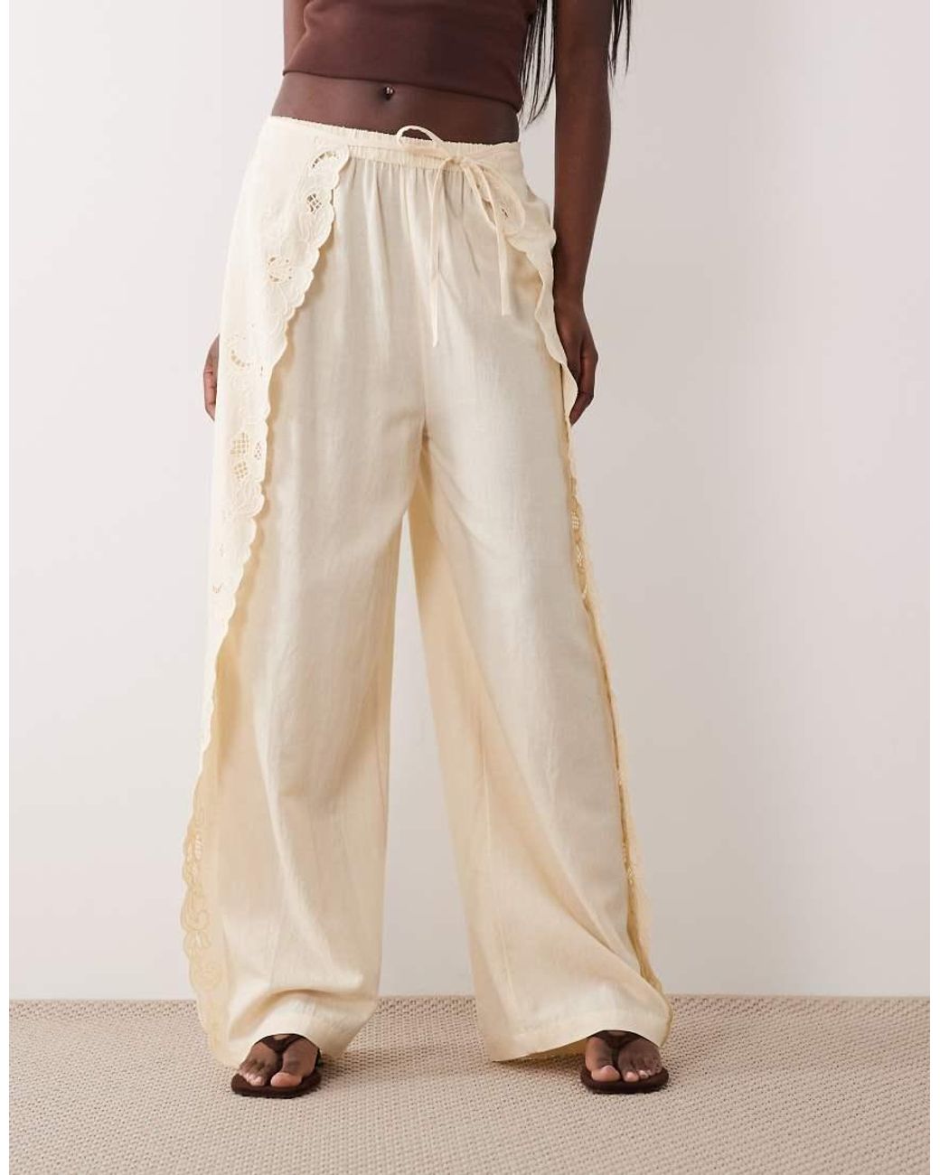 ASOS Natural Embroidered Cutwork Beach Pants