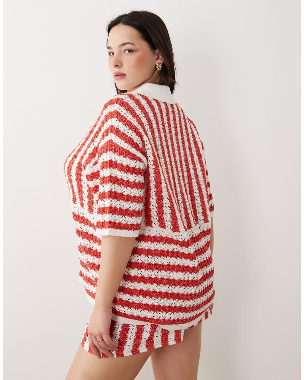 ASOS Red Asos Design Curve Beach Knit Button Up Top