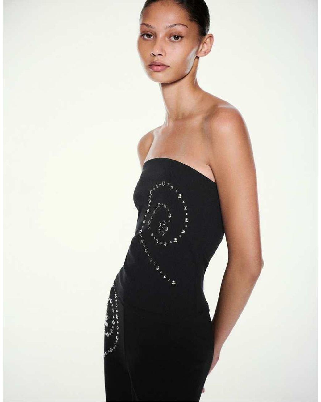 Pull&Bear Black Studded Bandeau Top