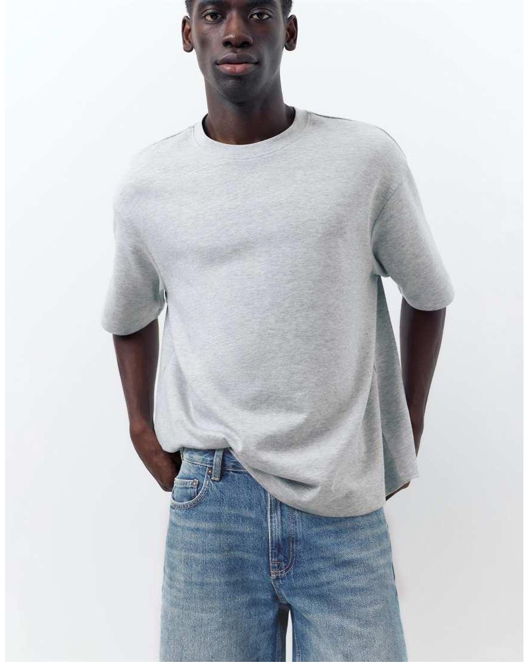 Pull&Bear White Standard Denim Bermuda Shorts for men