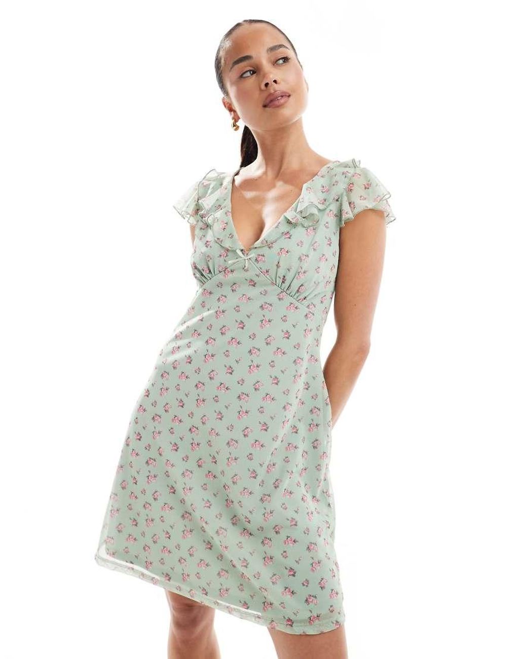 New Look White Frill Neck Mesh Mini Dress