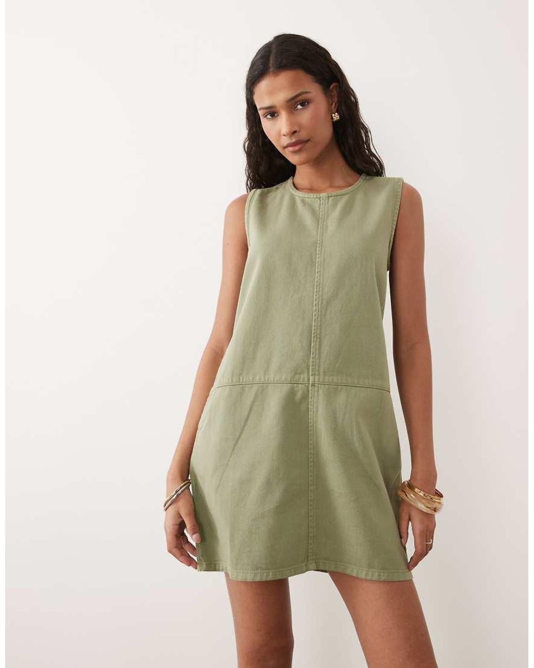 Threadbare Green Denim Sleeveless Mini Dress