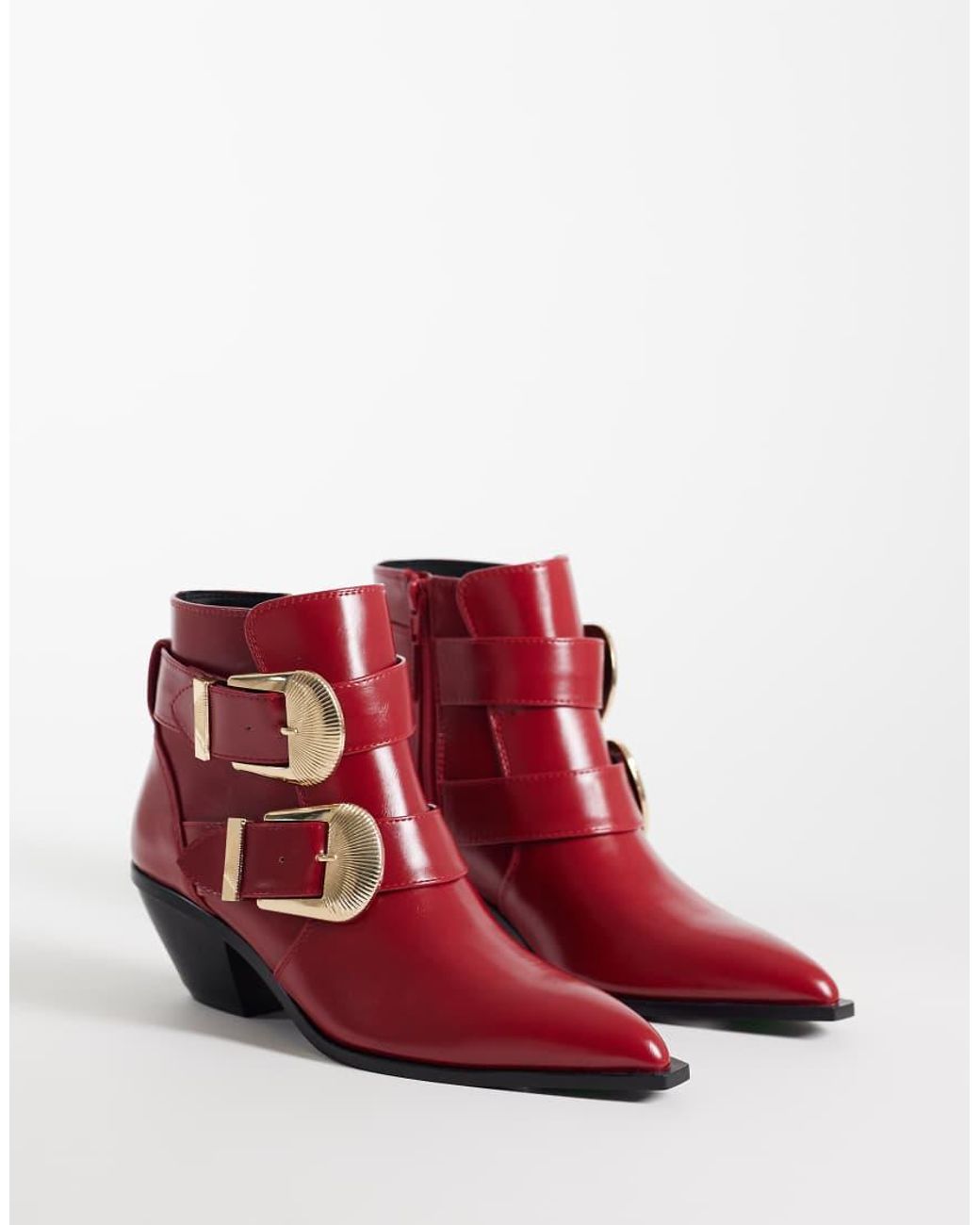 ASOS Red Ruben Boho Buckle Heeled Ankle Boots
