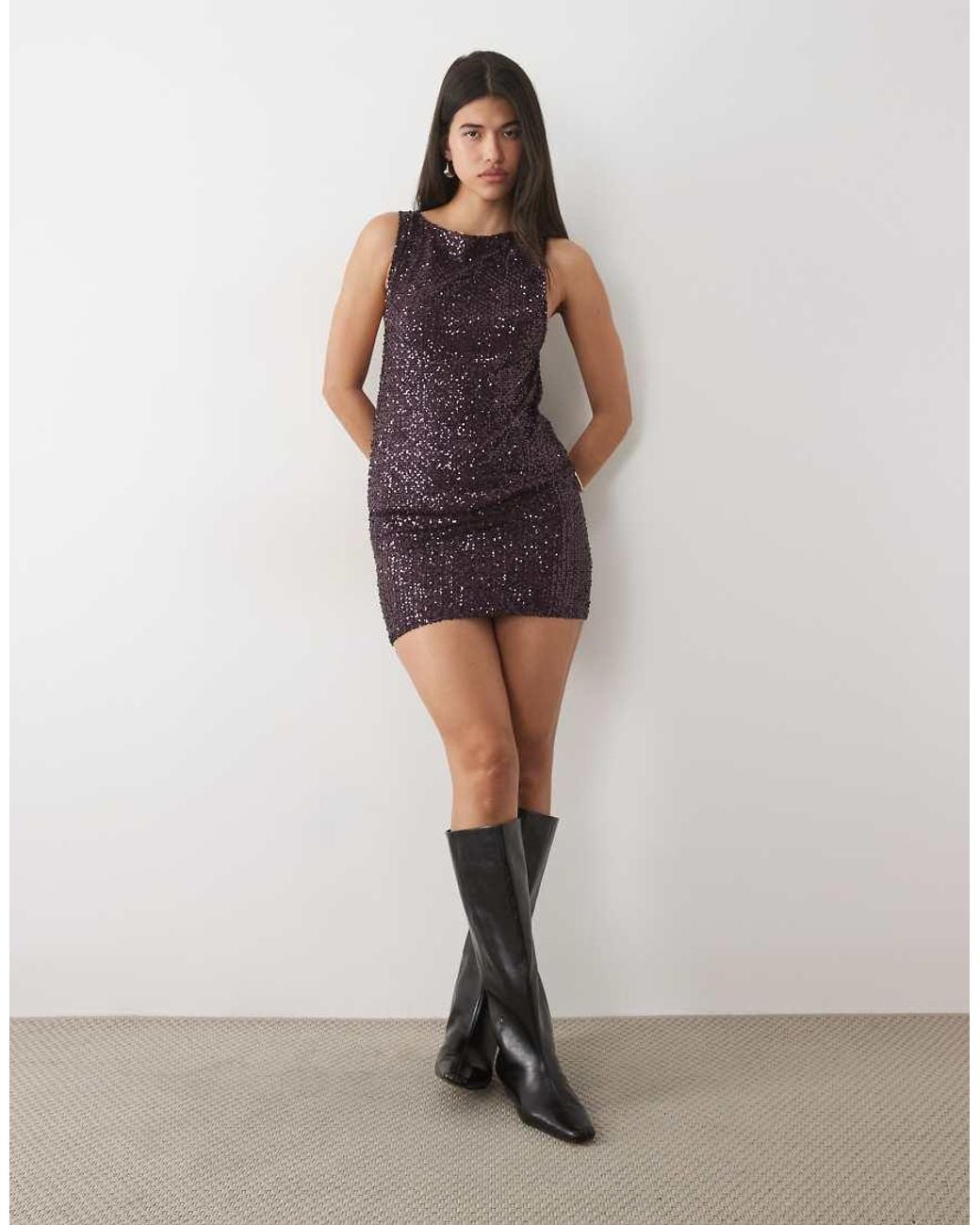 Motel Brown Ranmi Sequin Mini Dress