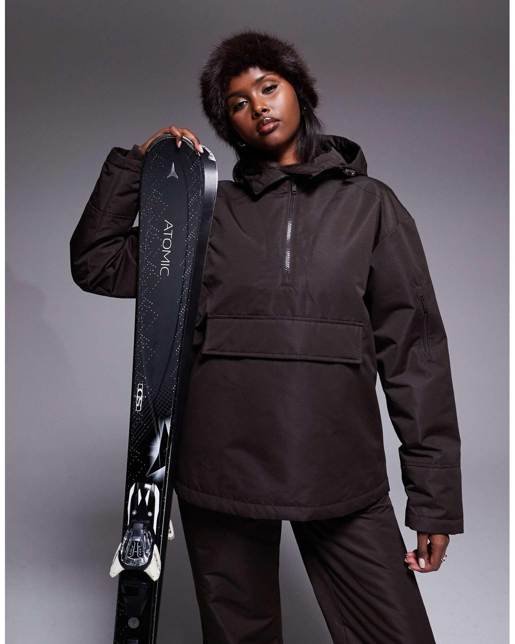Threadbare Gray Co-ord Ski Overhead Jacket With Hood