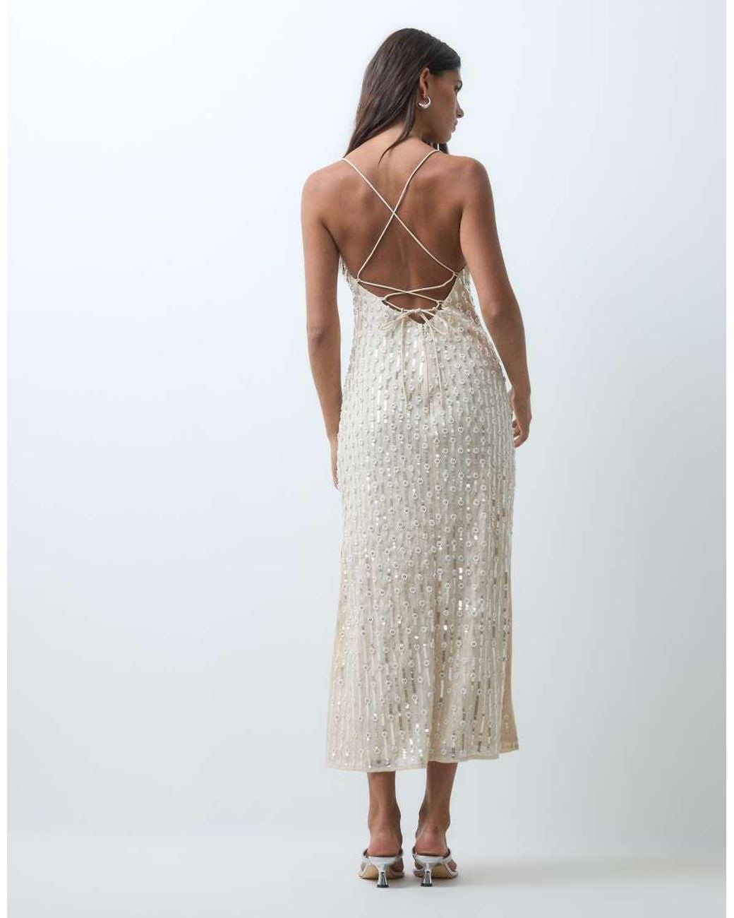Miss Selfridge Natural Pearl And Sequin Embellished Midi Dress