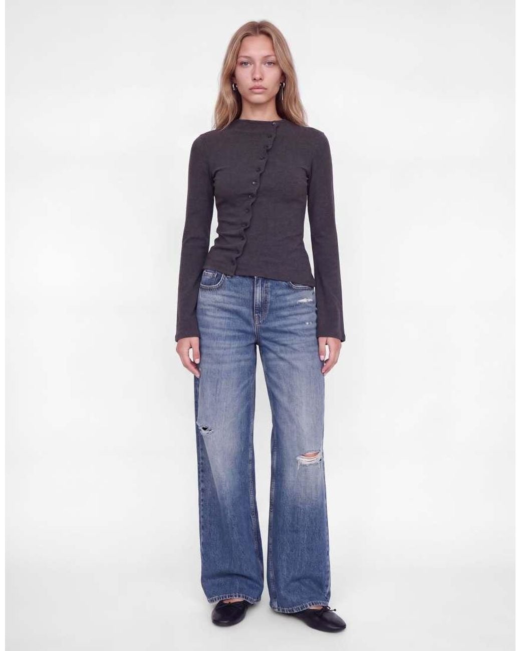 JJXX Blue Henna Stretch Fit Crew Neck Long Sleeve Top