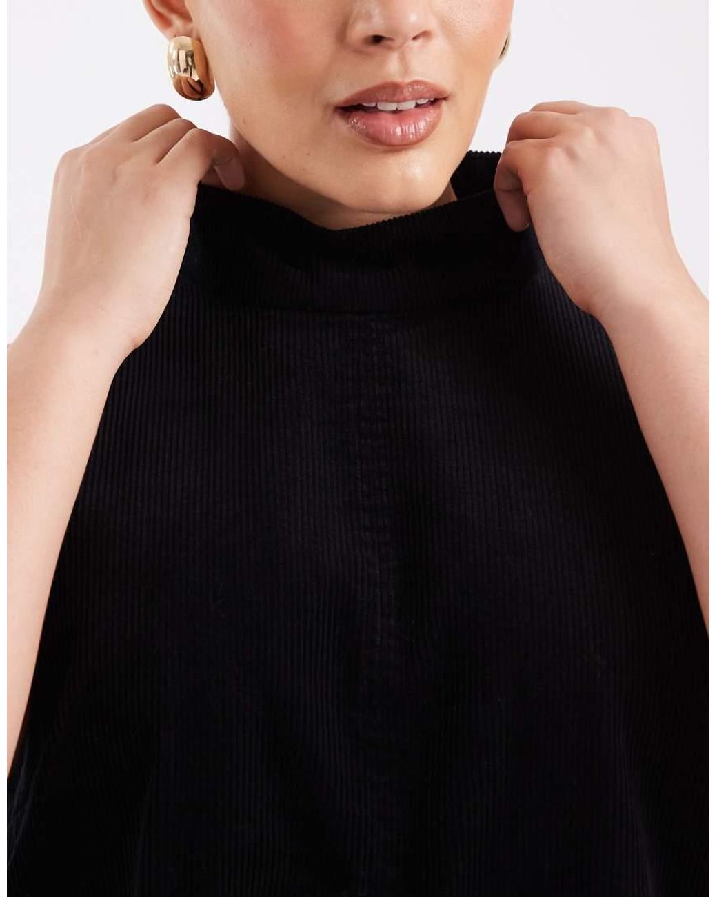 ASOS Black Asos Design Curve Sleeveless Funnel Neck Cord Mini Dress