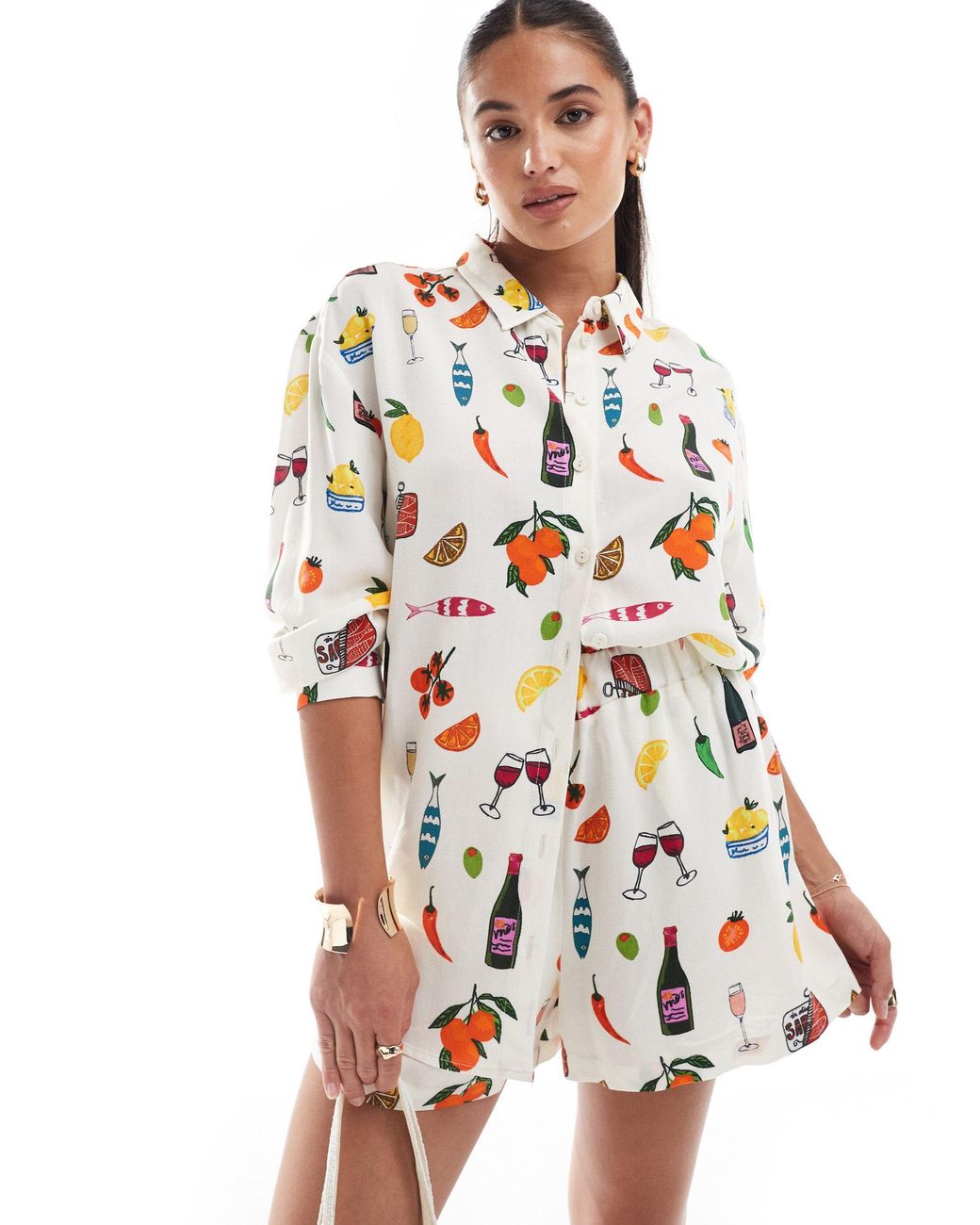 Public Beach White Linen Blend Long Sleeve Shirt With Hood