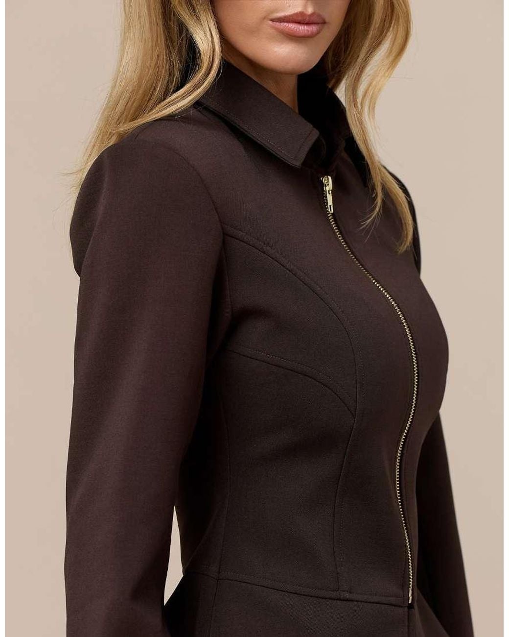 Wanderdoll Brown Exclusive Gabriella Zip Through Shirt With Removable Tie Co-Ord