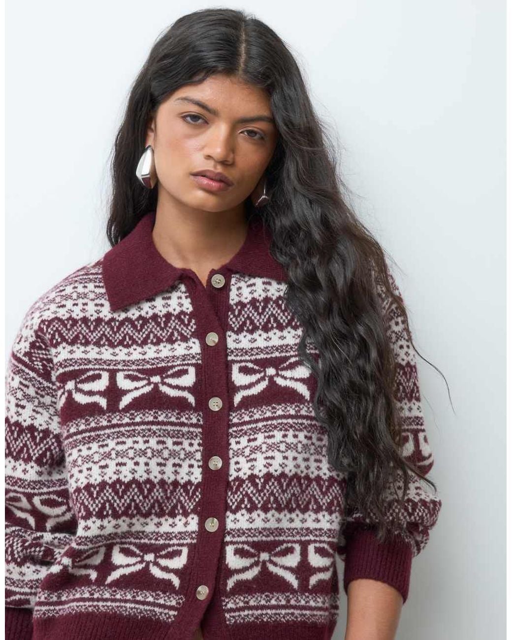 Vero Moda Blue Polo Collar Fairisle Cardigan