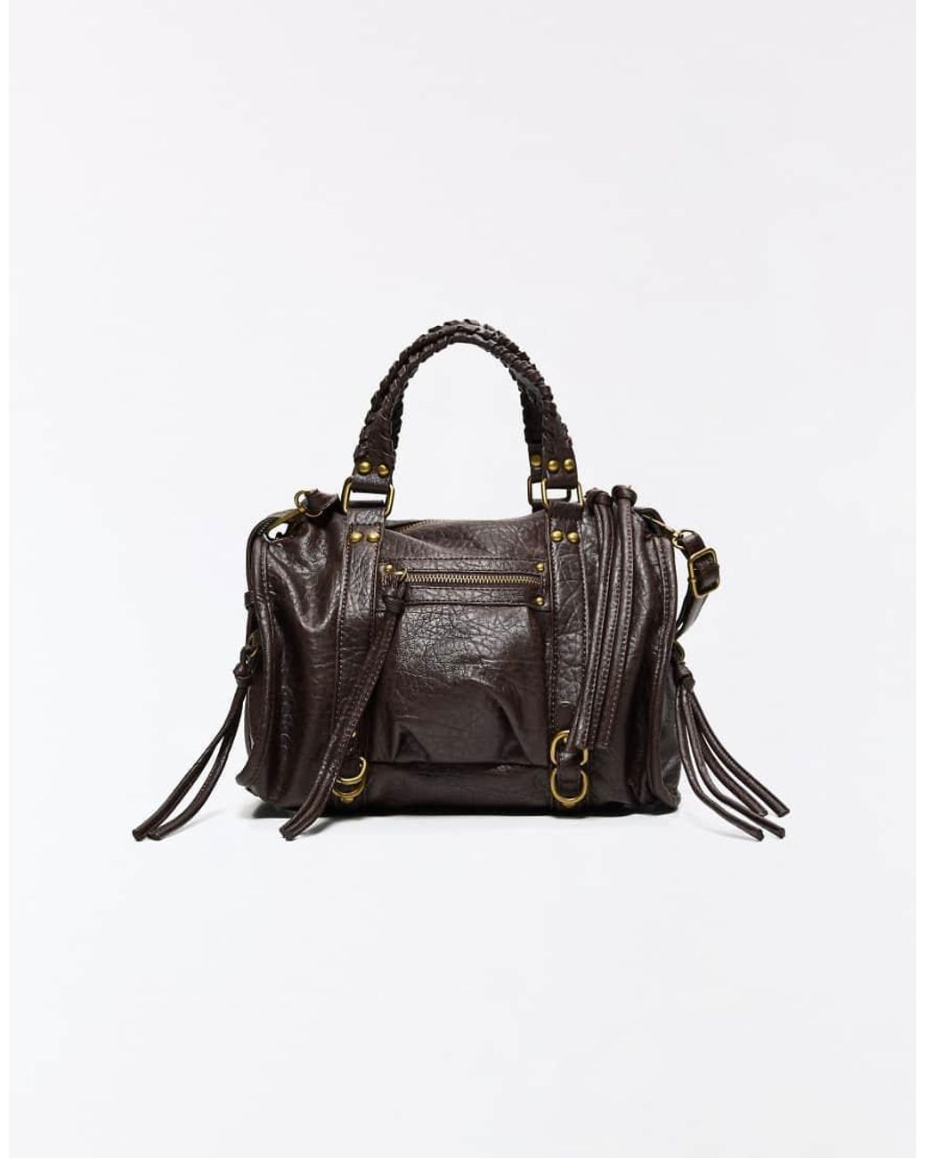 Bershka Black Worn-effect Bowling Bag With Straps