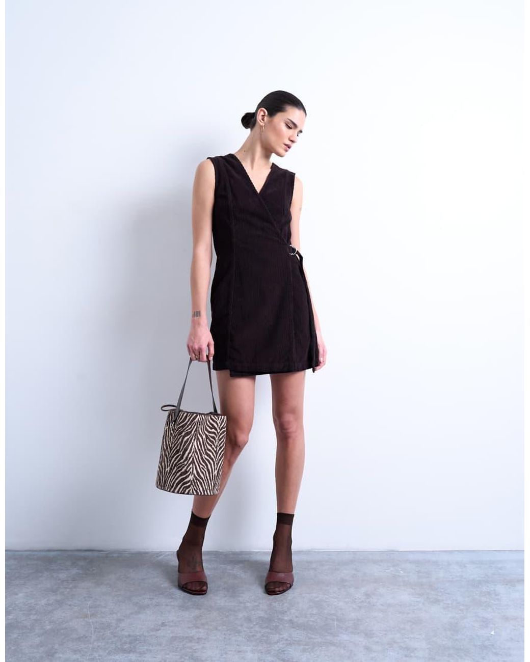 TOPSHOP Black Denim Wrap Mini Dress