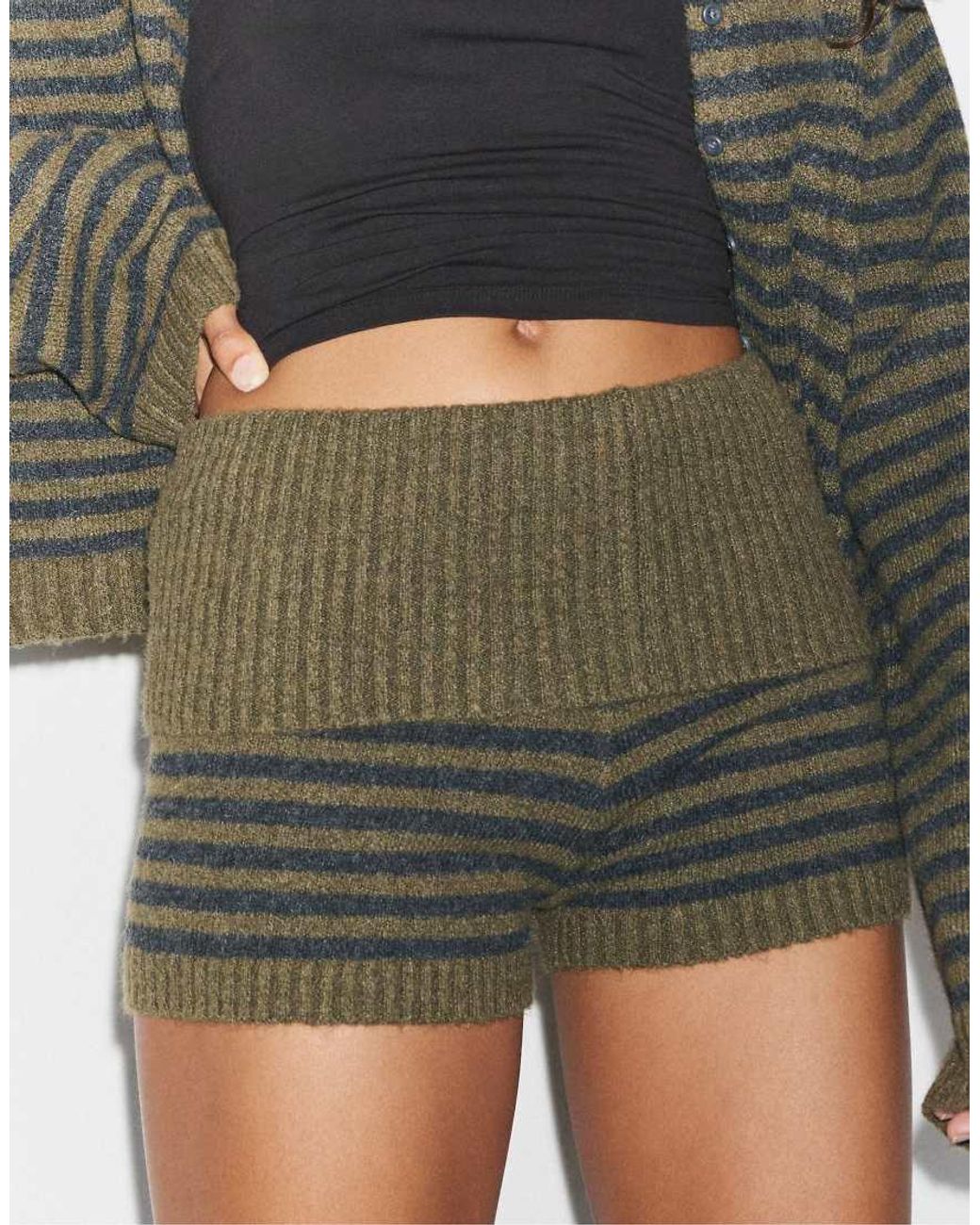Stradivarius Gray Striped Knit Shorts